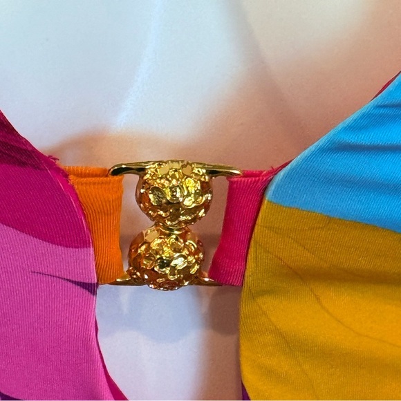 TRINA TURK Lilleth Halter Plunge Multicolor One Piece Swimsuit Size 12 NEW - Picture 7 of 9